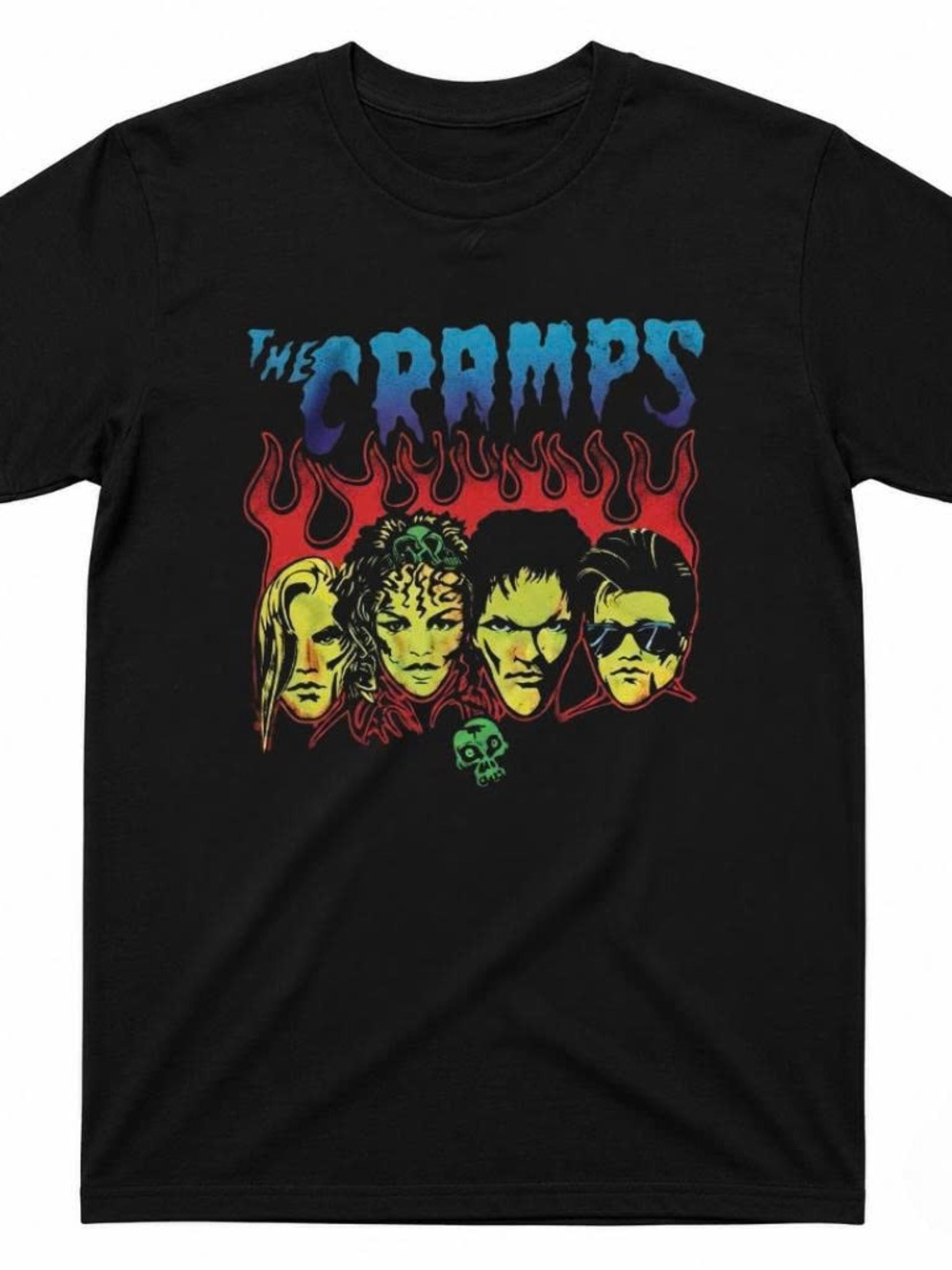 The Cramps Black Graphic Band Tee - Retro Flame Design